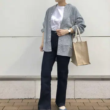 유니클로 플레어 하이라이즈 청바지 네이비 24 와이드 데님 스트레치