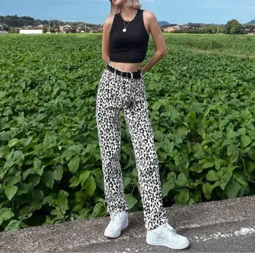 MOUSSY 데님 청바지 레오파드 표범 무늬