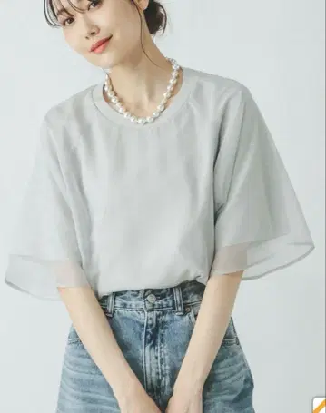 쉬폰 도킹 7부 소매 상의