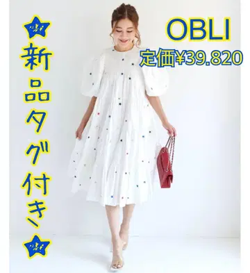 택 포함 새상품 obli 스타 자수 원피스 오블리 별 원피스