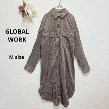 글로벌 워크 코듀로이 셔츠 원피스 M 브라운 튜닉 긴팔