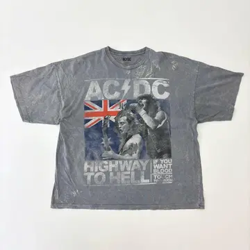 AC/DC 블리치 가공 오버 사이즈 밴딩 T셔츠 5XL