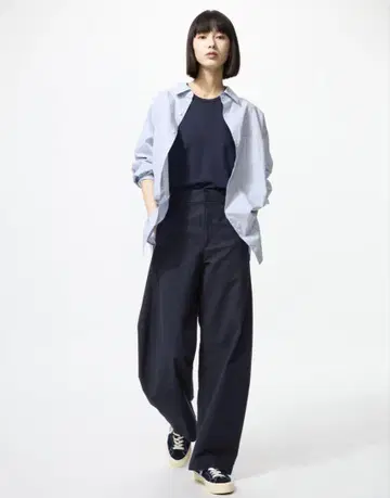 UNIQLO 저지 배럴 레그 팬츠 S 사이즈 네이비