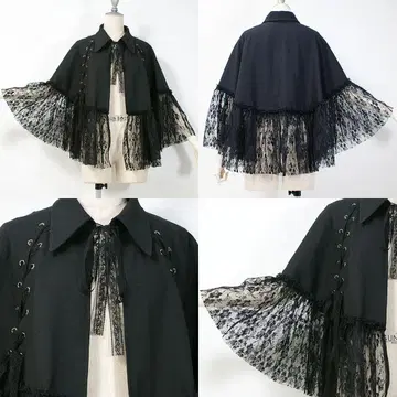 Qutie Frash 2022 프리미엄 세트 블랙 플라워 레이스 판초