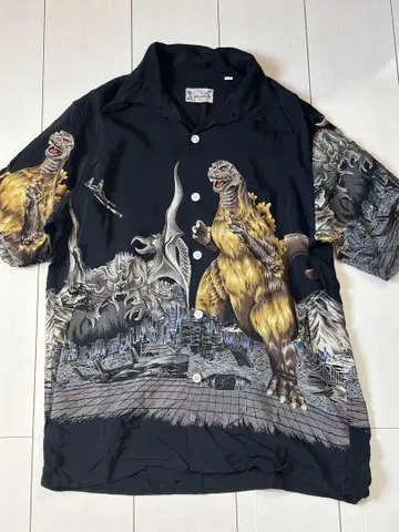 고질라 vintage 알로하 셔츠 반팔 모험왕 리얼 맥코이 M 블랙