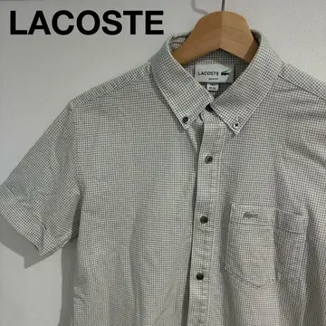 [새상품급] LACOSTE 반팔 체크 셔츠 슬림 핏 화이트 그레이