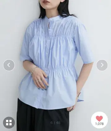 Aunt Marie's 브로드 셔링 하프 슬리브 탑 블루 F