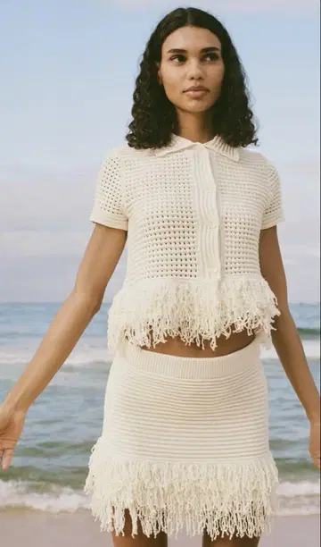ZARA 프린지 체크 니트 자켓