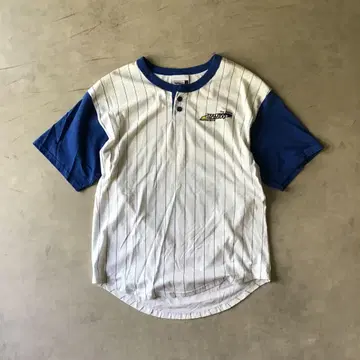 USED VINTAGE 베이스볼 셔츠 화이트 블루 반팔