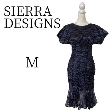 SIERRA DESIGNS 블랙 파랑 꽃무늬 무릎 기장 티셔츠 원피스 M