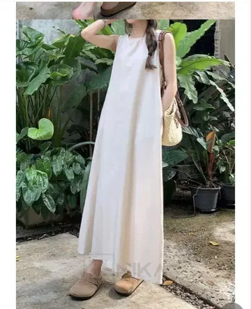 아이보리 슬리브리스 롱 원피스