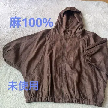[미사용품 택 포함] 린넨 100% 후디 돌먼 셔츠 지퍼 브라운