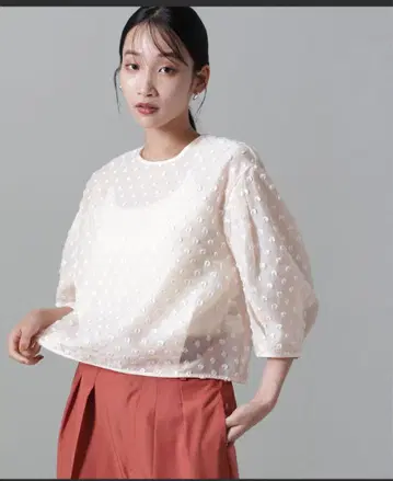 나노 유니버스 컷 자카드 형태 슬리브 블라우스