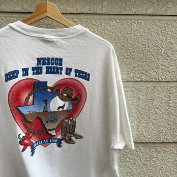 90s USA 구제 의류 화이트 백 프린트 티셔츠 하트 무늬 XL 빈티지