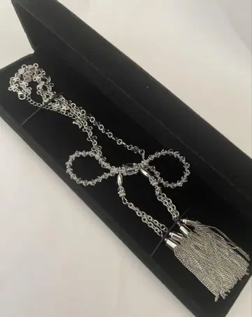 타나카 다이스케 crystal ribbon chain necklace