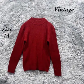 Vintage (M) 하이넥 니트 스웨터 리브 얇은 소재 레드