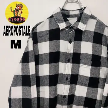USA 구제 의류 AEROPOSTALE 플란넬 셔츠 M 블랙 화이트 체크