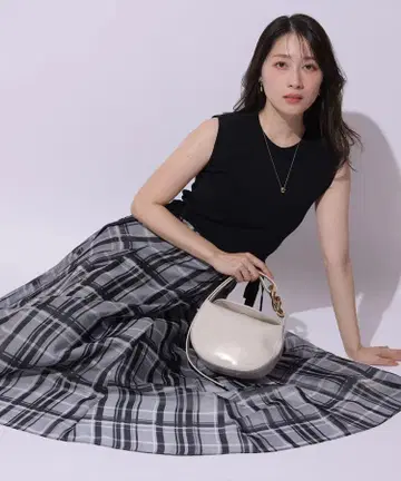 아푸와이저 리셰 사이드 리본 체크 도킹 원피스