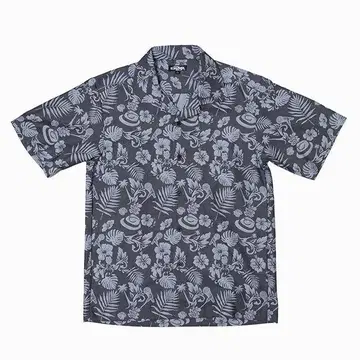 야자와 에이요시 M 사이즈 플로럴 프린트 반팔 하와이안 셔츠 다크 그레이