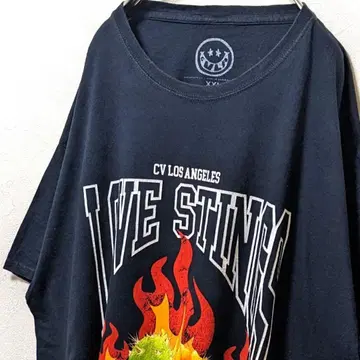 CVLA 러브스팅스 하트 불꽃 빅 로고 티셔츠 블랙 2XL 구제 의류