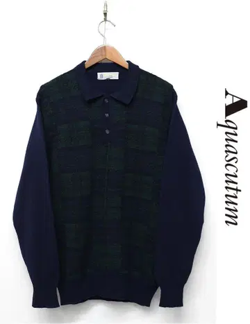 C470/새상품급 Aquascutum Club92 긴팔 스웨터 체크 L