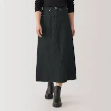 무인양품 나무 열매로 만든 카폭 혼방 데님 A 라인 스커트 블랙 M