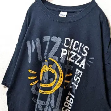길단 CICIS 피자 빅 로고 티셔츠 블랙 검정 2XL 구제 의류