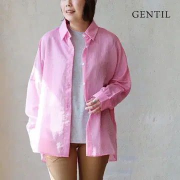 시어 스트라이프 셔츠 루즈핏 레드 핑크 GENTIL 쟝티