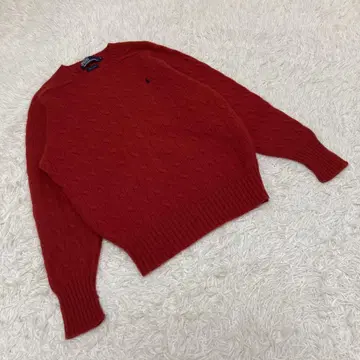 Polo by Ralph Lauren 로고 케이블 니트 스웨터 빨간색