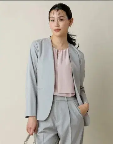 애니시스 any sis 스트레치 노카라 자켓 블루 그레이