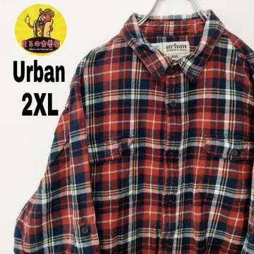 USA 구제 의류 Urban 플란넬 셔츠 2XL 크림슨 네이비 체크