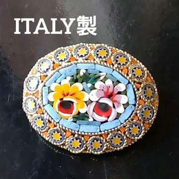 ITALY 마이크로 모자이크 유리 꽃 무늬 브로치