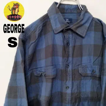 USA 구제 의류 GEORGE 플란넬 셔츠 S 블루 차콜 그레이 체크