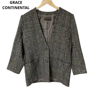 GRACE CONTINENTAL 노카라 트위드 자켓 그레이 계열