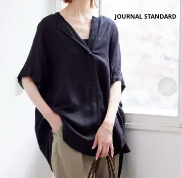 인기 JOURNAL STANDARD 린넨 레이온 반팔 블라우스 블랙