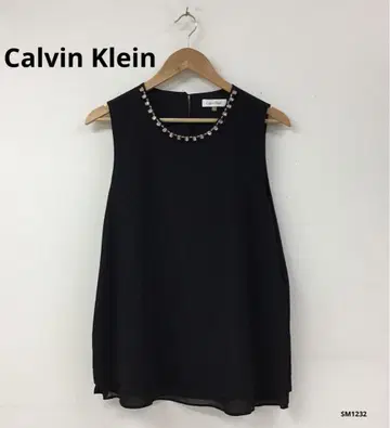 calvin klein 캘빈클라인 슬리브리스 블라우스 비쥬 장식