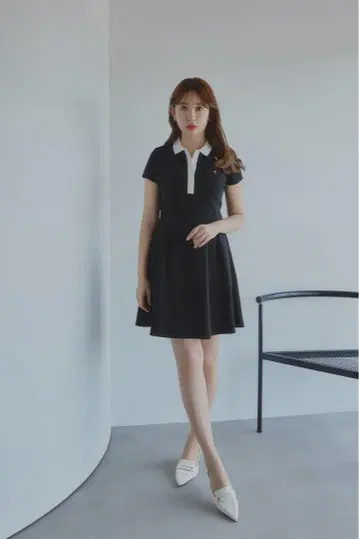 쇼트 슬리브 폴로 미니 드레스