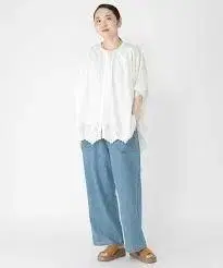 새상품 개더 자수 튜닉 블라우스