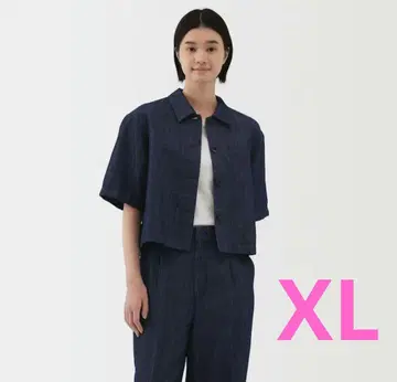 무인양품 2025SS 헴프 혼방 데님 반팔 셔츠 XL 네이비