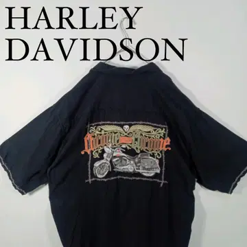 Harley Davidson 반팔 오픈 카라 셔츠 실크 자수 2XL