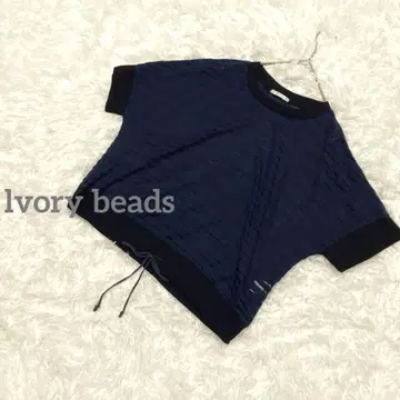 아이보리 비즈 반팔 시어 탑 보더 드로우 스트링 레이어드 L