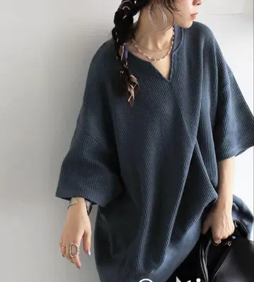 택 포함 미사용 새상품, 안티카 카프탄 옷깃 티셔츠 네이비