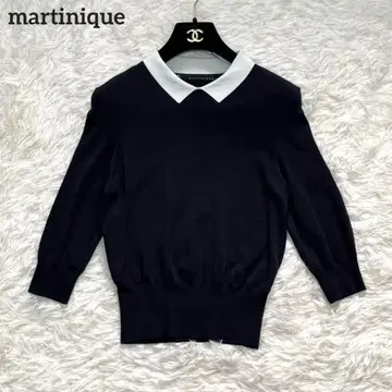 마르티니크 화이트 카라 폴로 칼라 니트 네이비 배색 바이컬러 화이트