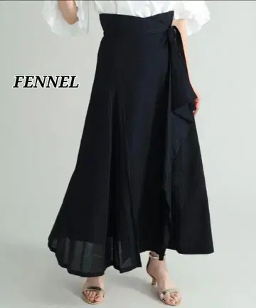 FENNEL 리본 포함 블랙 랩 플레어 스커트 롱 스커트 랩 스커트