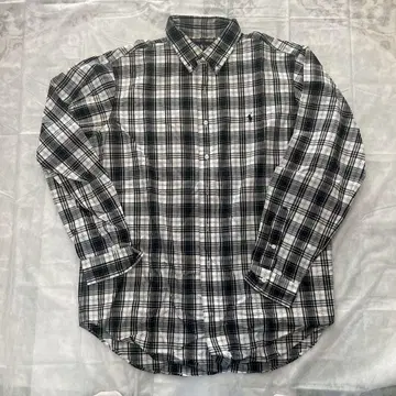 Ralph Lauren 화이트 블랙 체크 긴팔 셔츠 XL 90년대 옴브레