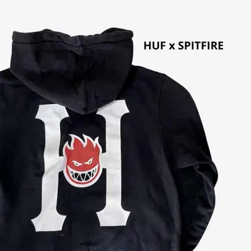 HUF x SPITFIRE 풀오버 후드티 맨투맨 하프 블랙