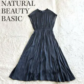 NATURAL BEAUTY BASIC 새틴 롱 원피스 스탠드 칼라
