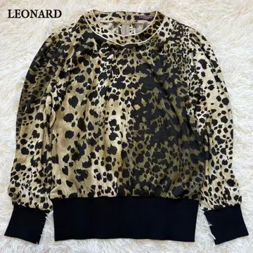 새상품급 LEONARD 레오나르 레오파드 L 실크 혼방 긴팔 상의