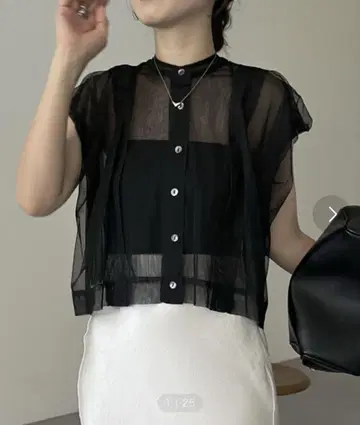 카프리슈 레마쥬 블랙 시스루 블라우스 반팔