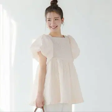 la-gemme 스퀘어 넥 체크 탑 핑크